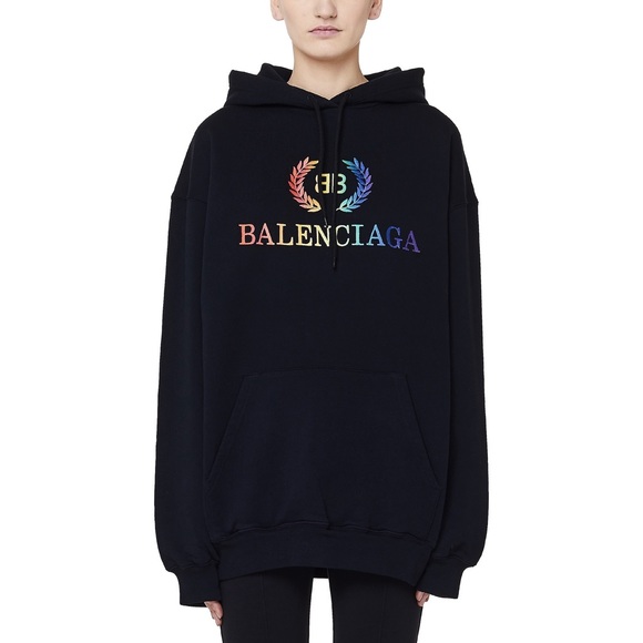 Black Balenciaga Embroidered Rainbow Pullover Hoodie - Picture 8 of 9